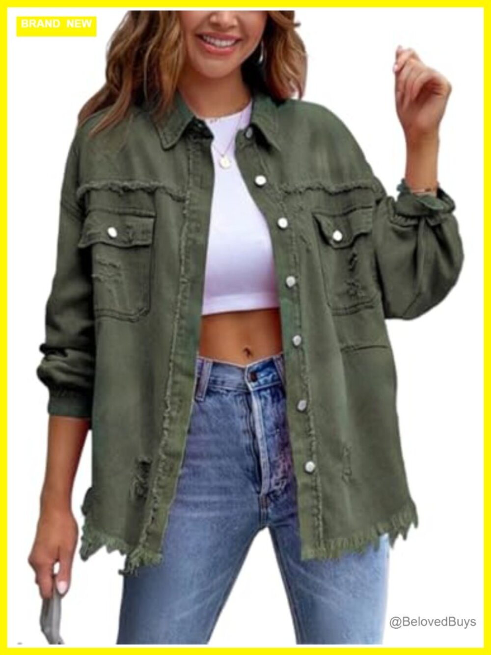 Ripped Oversized Denim Jacket Women Long Sleeve Button Down Casual
